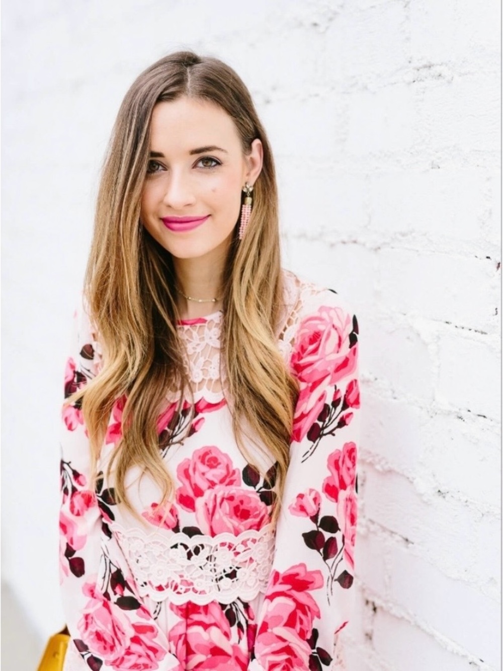 kate spade Long Sleeve Floral Lace Midi Dress - Pink & Cream - Picture 3 of 11